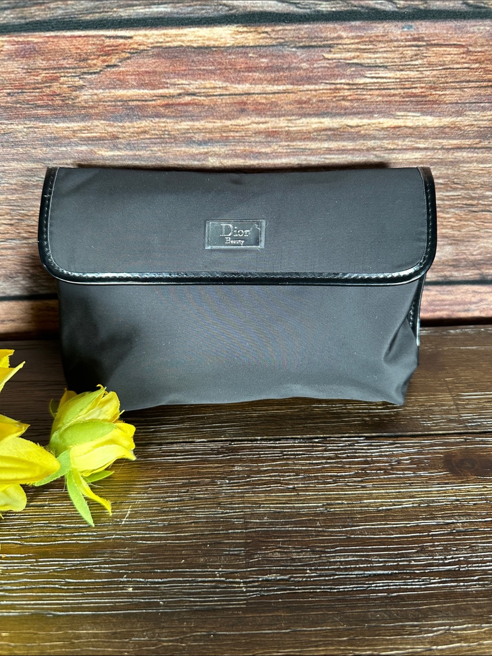 Dior Beauty Black Toiletry Pouch with Silver Logo Plaque